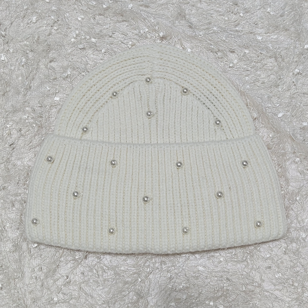 Goldbergh Beanie Hat Cream Hope Beanie Knit Faux Pearl Cottagecore Skiing Winter